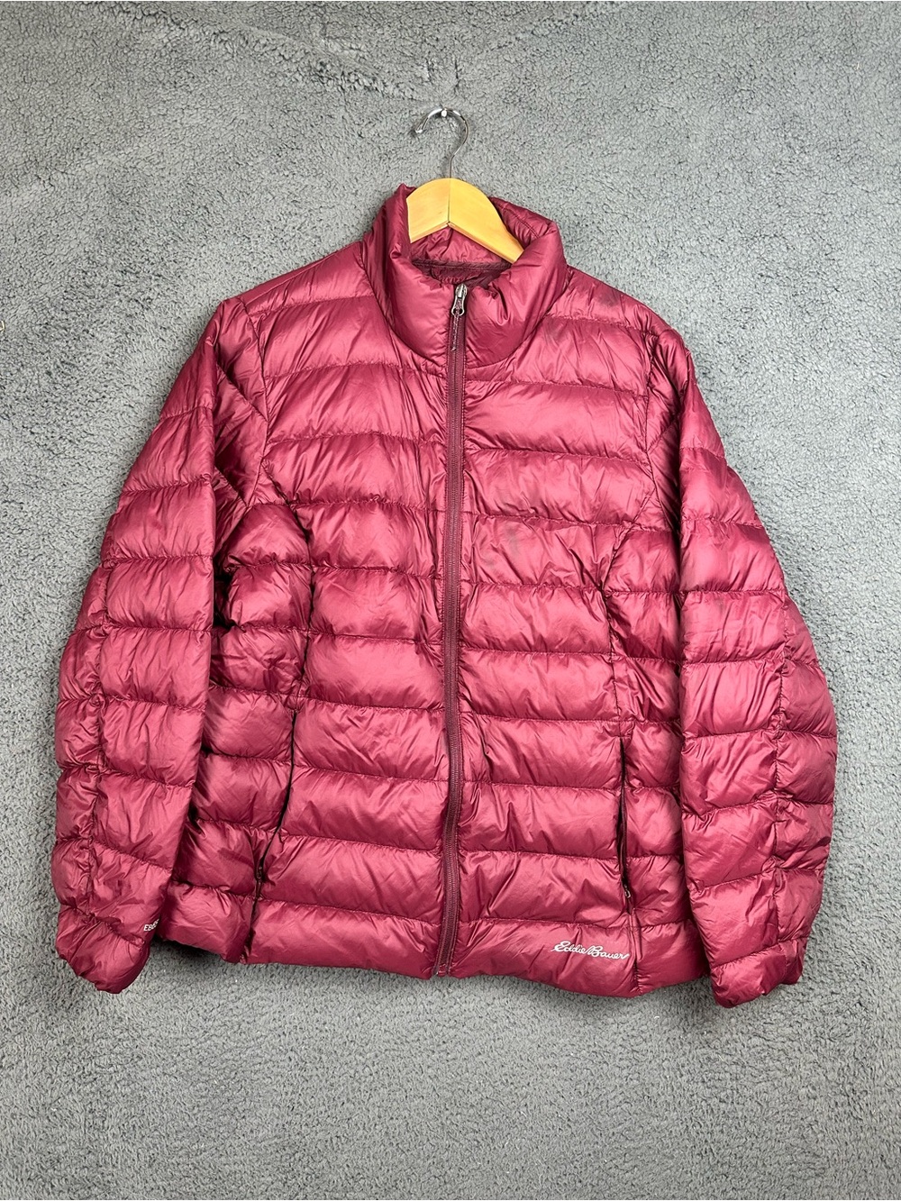 Eddie Bauer EB650 Down Puffer Jacket Womens XL Red Full Zip Flaw